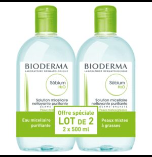 Bioderma - Sébium H2O Eau Micellaire Nettoyante Purifiante Lot de 2 x 500 ml