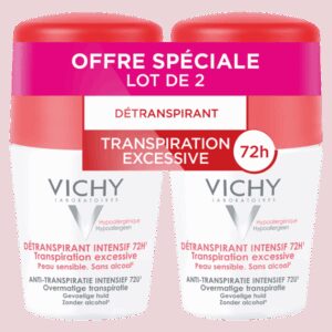 Détranspirant intensif 72h - Transpiration excessive - Peau sensible, sans alcool - Lot de 2 x 50ml
