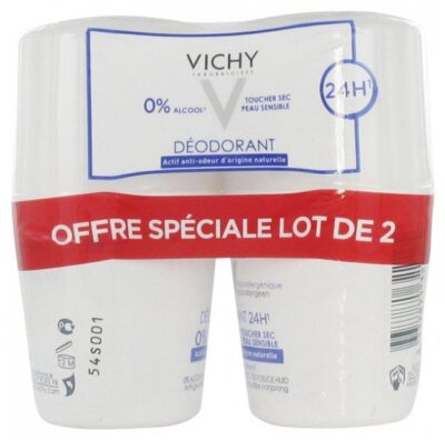Déodorant actif anti-odeur d'origine naturelle - 24h - 0% d'alcool - Toucher sec, peau sensible - Lot de 2 x 40ml