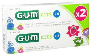 GUM kids - (2-6 ans) - Aide à la prévention des caries - Goût fraise - Lot de 2 x 50ml