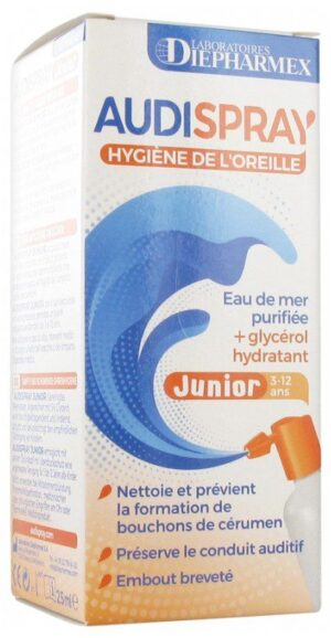 Audispray - Hygiène de l'oreille - Eau de mer purifiée + gynécol hydratant - Junior (3-12ans) - Nettoie et prévient la formation