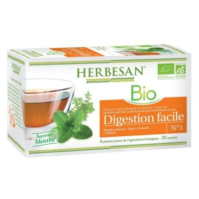 Herbesan BIO - Infusion naturellement aromatisée - Digestion facile - Saveur menthe - 20 sachets