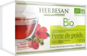 Herbesan BIO - Infusion naturellement aromatisée - Perte de poids - Saveur framboise - 20 sachets