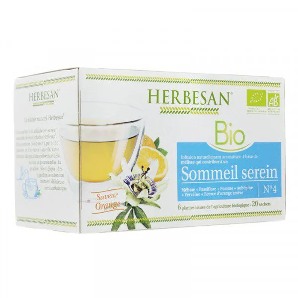 Herbesan BIO - Infusion naturellement aromatisée - Sommeil serein - Saveur orange - 20 sachets