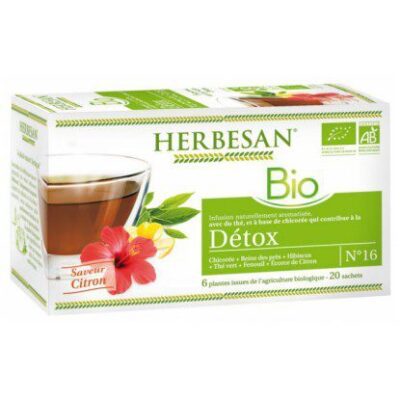 Herbesan BIO - Infusion naturellement aromatisée - Détox - Saveur citron - 20 sachets