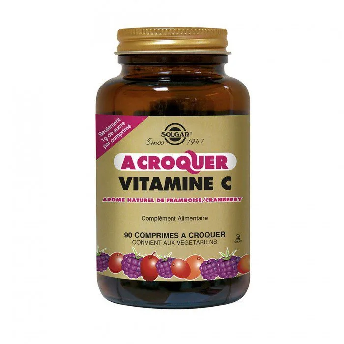 Solgar - Vitamine C 500mg - Ârome naturel de framboise / Cramberry - À croquer - Complément alimentaire - 90 comprimés