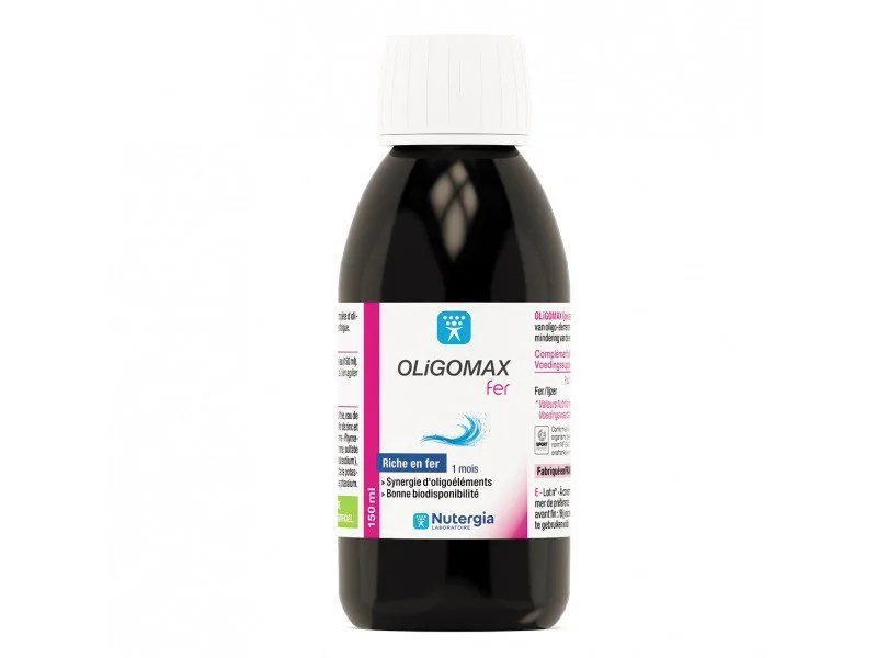 OLIGOMAX Fer - Riche en fer - Synergie d'oligoéléments, bonne biodisponibilité - 150ml