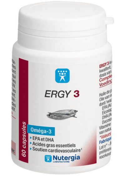 ERGY3 - Oméga 3 - EPA et DHA, acides gras essentiels, soutien cardiovasculaire - 60 capsules