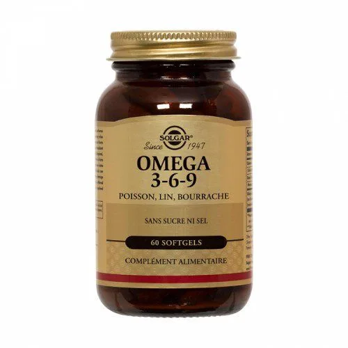 Solgar - Omega 3-6-9 - Poisson, Lin, Bourrache - Complément alimentaire - 60 softgels