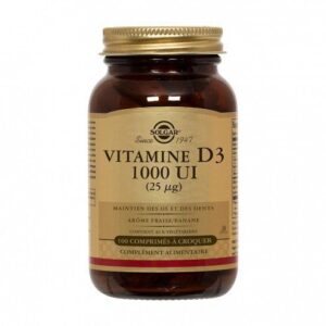 Solgar - Vitamine D3 1000UI - Maintien des os et des dents - Complément alimentaire - 100 comprimés à croquer
