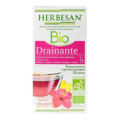 Herbesan BIO - Infusion naturellement aromatisée - Drainante - Saveur mangue - 20 sachets