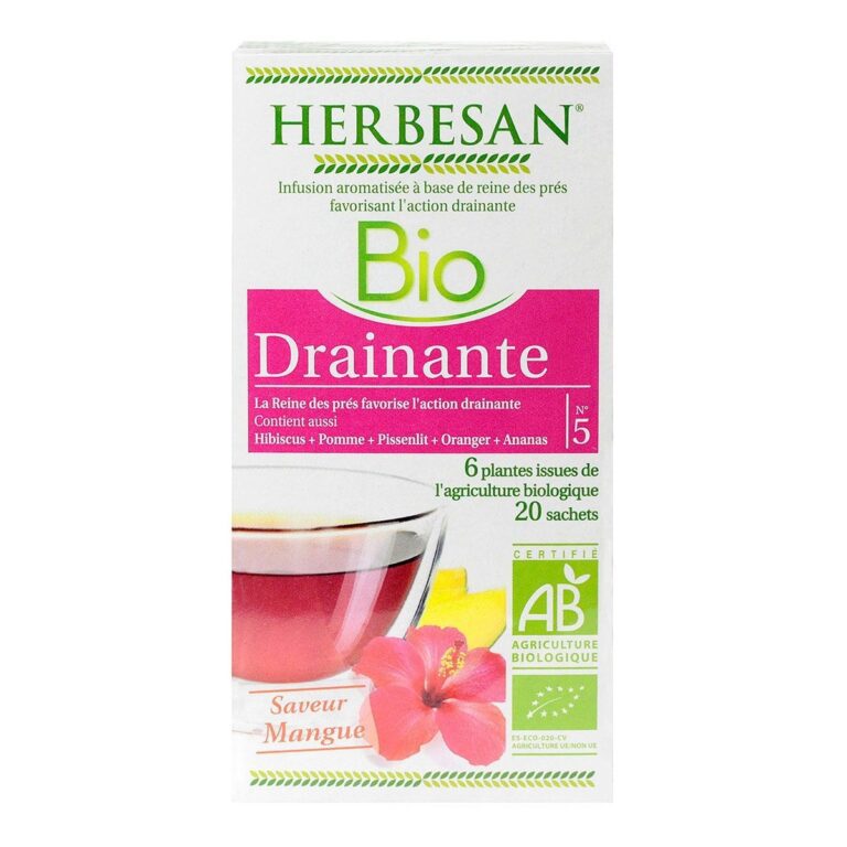 Herbesan BIO - Infusion naturellement aromatisée - Drainante - Saveur mangue - 20 sachets