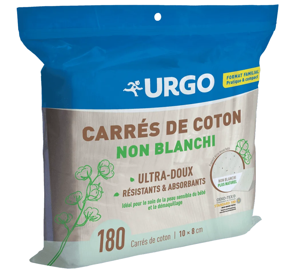 URGO - Carrés de Coton Non-Blanchi - 10cm x 8cm - Paquet de 180 carrés de coton