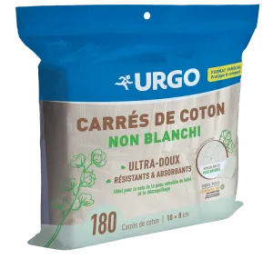 URGO - Carrés de Coton Non-Blanchi - 10cm x 8cm - Paquet de 180 carrés de coton