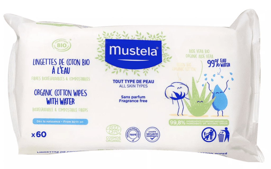 Lingettes de Coton BIO à l'Eau - 60 unités