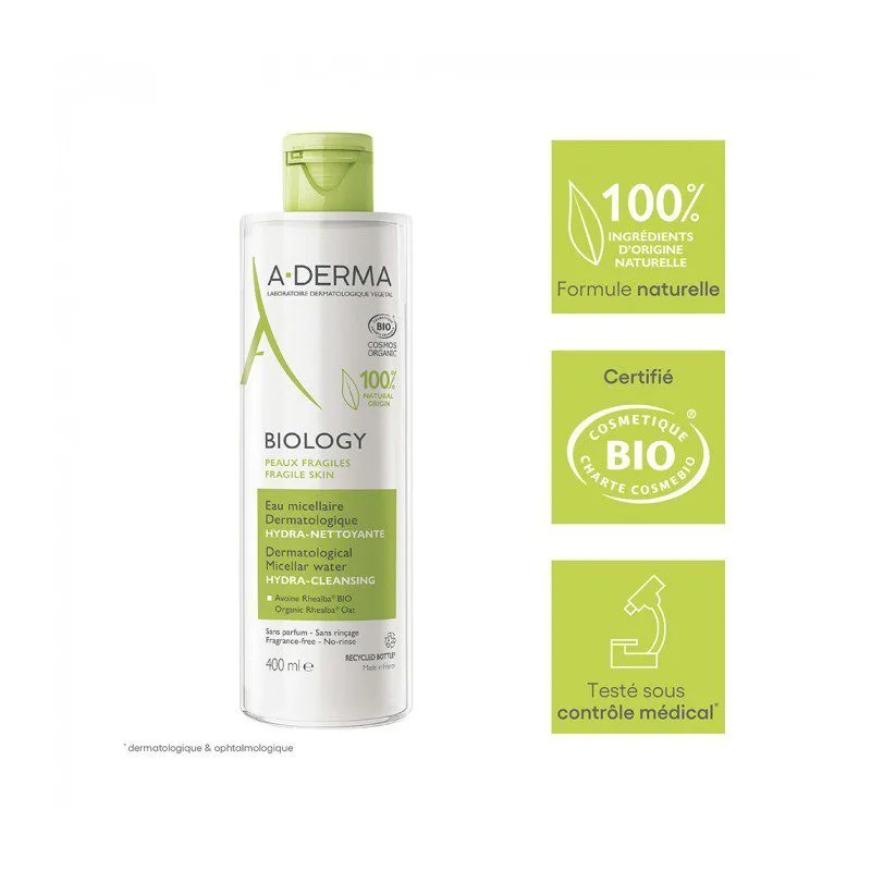A-DERMA BIOLOGY - Eau Micellaire Dermatologique Hydra-Nettoyante - 400ml