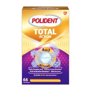 Polident - Total action nettoyant quotidien pour prothèses dentaires 66 cp