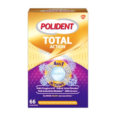 Polident - Total action nettoyant quotidien pour prothèses dentaires 66 cp