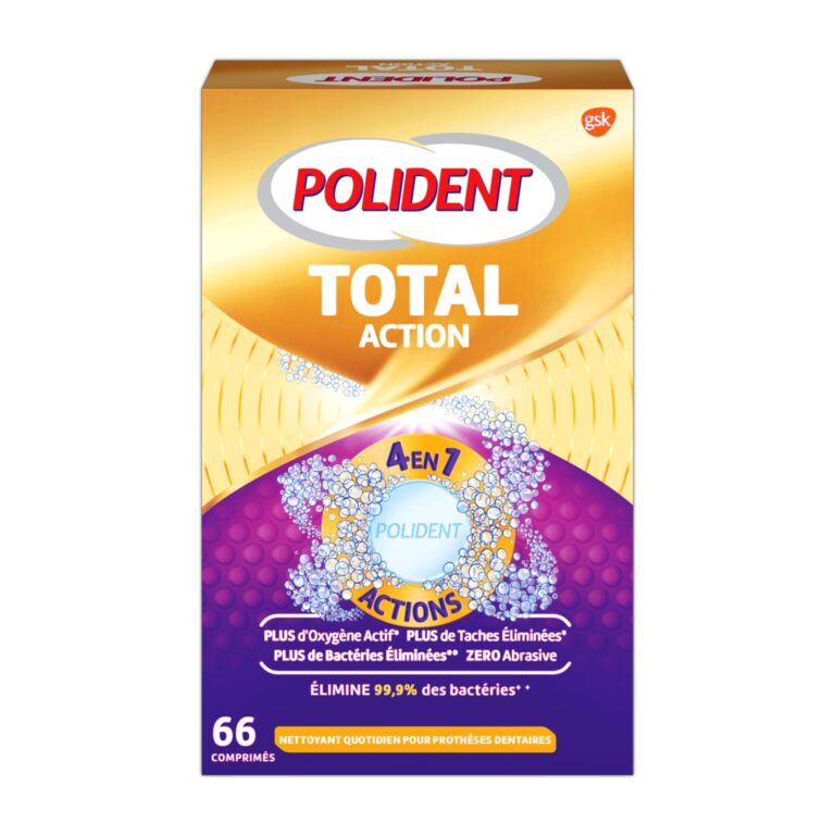 Polident - Total action nettoyant quotidien pour prothèses dentaires 66 cp