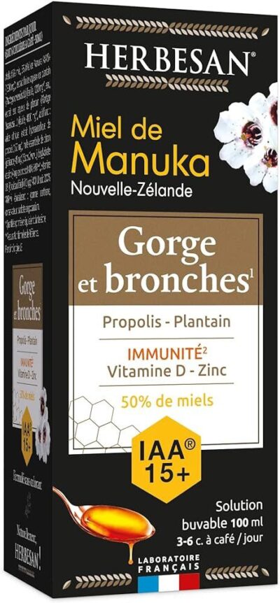 Herbesan - Solution buvable gorge et bronches au miel de manuka 100ml