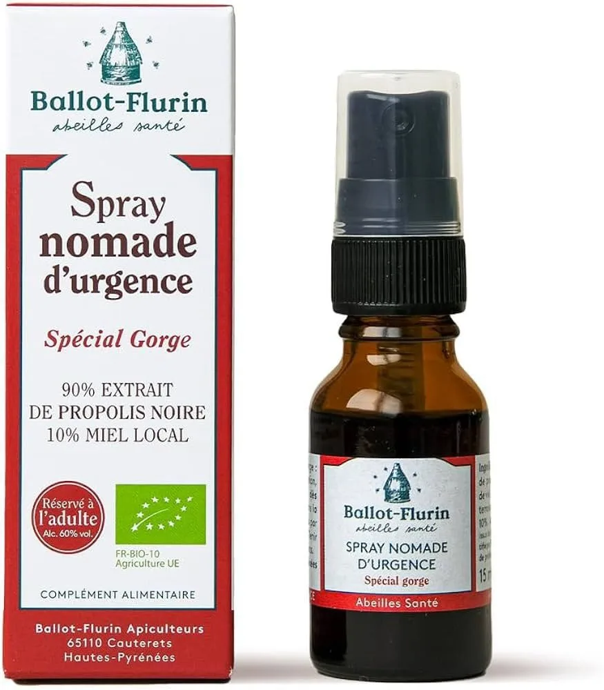 Ballot-Flurin - Spray nomade d'urgence spécial gorge Propolis noire/miel 15ml