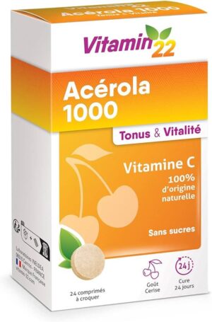 Vitamin 22 - Acérola 1000 Vitamine C 100% naturelle 24 comprimés