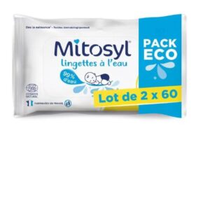 Mitosyl - Lingettes à l'eau 99% d'eau lot de 2x60 lingettes