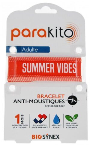 Parakito - Bracelet Anti-Moustiques Rechargeable Adulte - Modèle : Good Vibes Orange