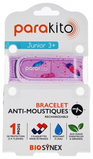 Parakito - Bracelet Anti-Moustiques Rechargeable Junior - Modèle : Plumes