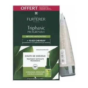 Furterer - Triphasic progressive Traitement anti-chute 8 flaconnettes + Shampoing stimulant antichute Offert