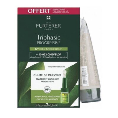 Furterer - Triphasic progressive Traitement anti-chute 8 flaconnettes + Shampoing stimulant antichute Offert