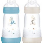 Mam - 2 Biberons Easy Start 260 ml 2 Mois et + Débit 2 - Couleur : Océan/Sable