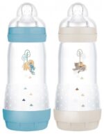 Mam - 2 Biberons Easy Start 320 ml 4 Mois et + Débit 3 - Couleur : océan/sable