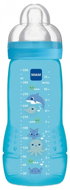 Mam - Easy Active Biberon 2ème Âge 330 ml 6 Mois et + - Couleur : Bleu 1