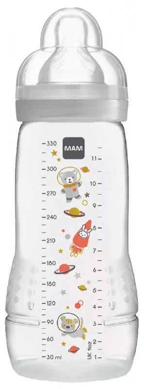 Mam - Easy Active Biberon 2ème Âge 330 ml 6 Mois et + - Couleur : Blanc