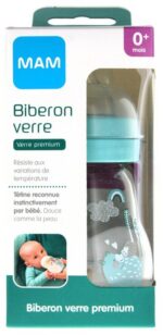 Man - Biberon Verre Premium 170 ml 0 Mois et + Débit 1 - Modèle : Ours et Hérisson