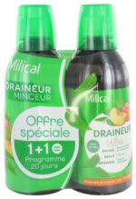 Milical - Draineur Minceur Ultra Lot de 2 x 500 ml - Saveur : Thé vert / Pêche