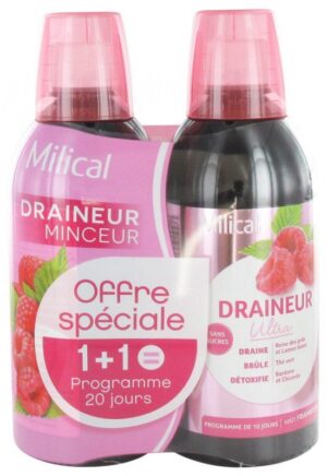 Milical - Draineur Minceur Ultra Lot de 2 x 500 ml - Saveur : Framboise