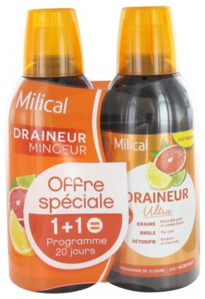 Milical - Draineur Minceur Ultra Lot de 2 x 500 ml - Saveur : Agrumes