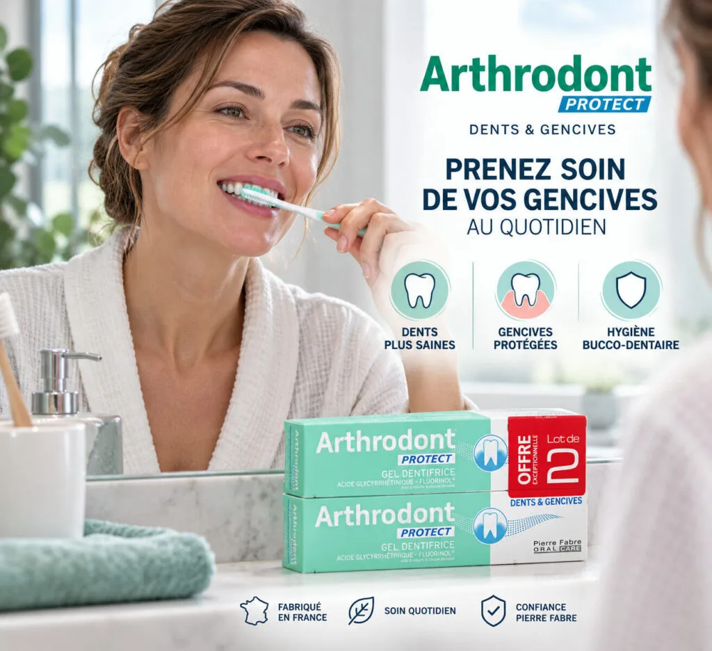 Femme se brossant les dents avec Arthrodont Protect lot de 2