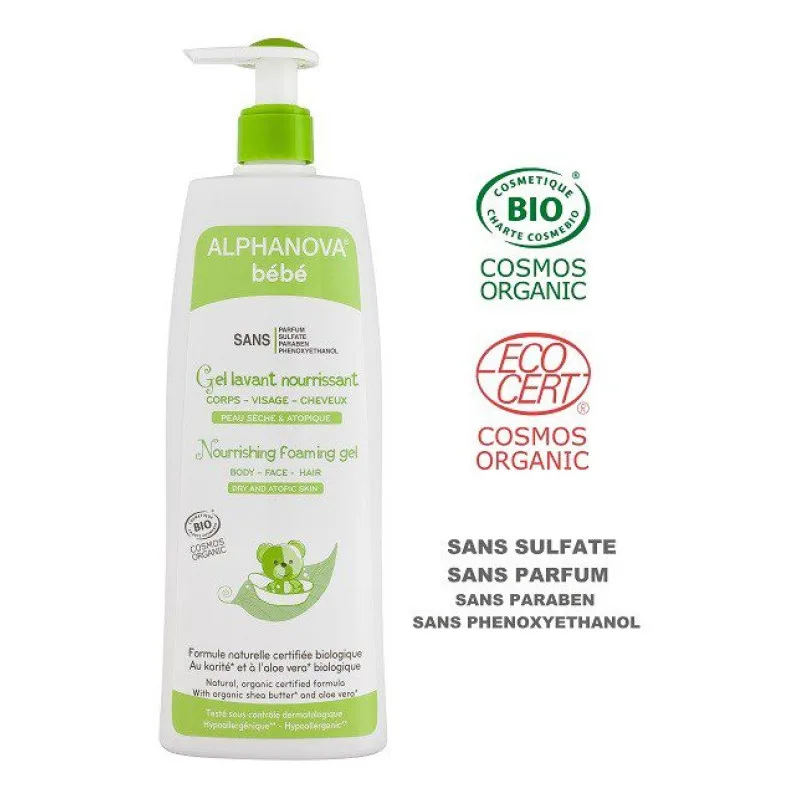 Alphanova - bébé - Gel lavant nourissant BIO - Corps, visage, cheveux - 500ml