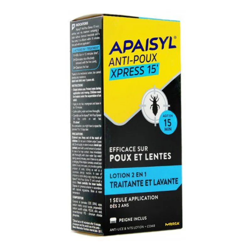 TRAITEMENT ANTI-POUX Apaisyl Xpress 15' Efficace sur Poux et Lentes Procter & Gamble 100ml