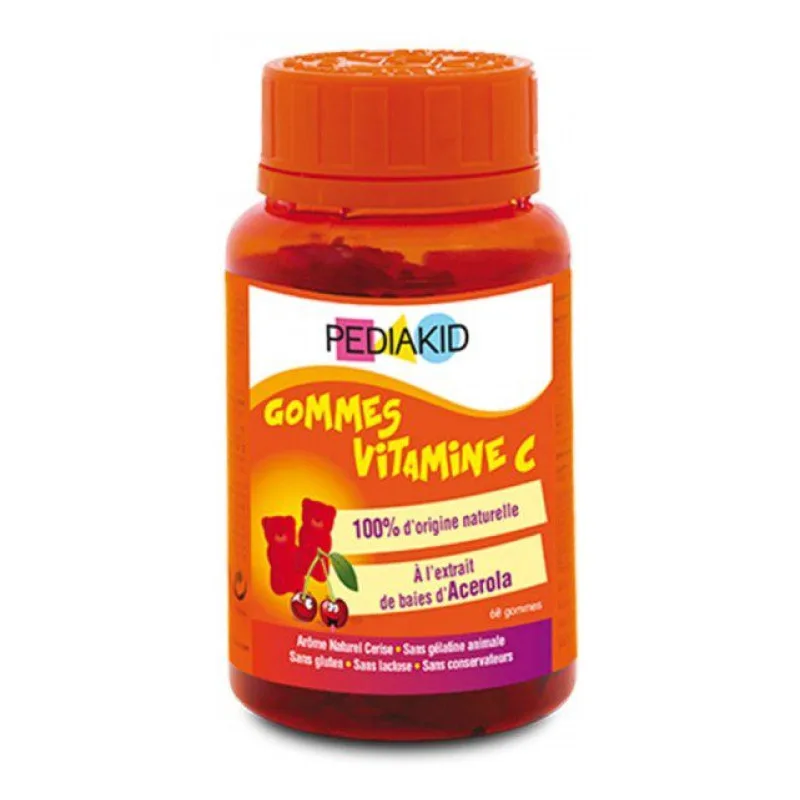 LOT DE 3 — GOMMES Pediakid Vitamine C Arôme Naturel Cerise 60 Oursons Laboratoires Ineldea
