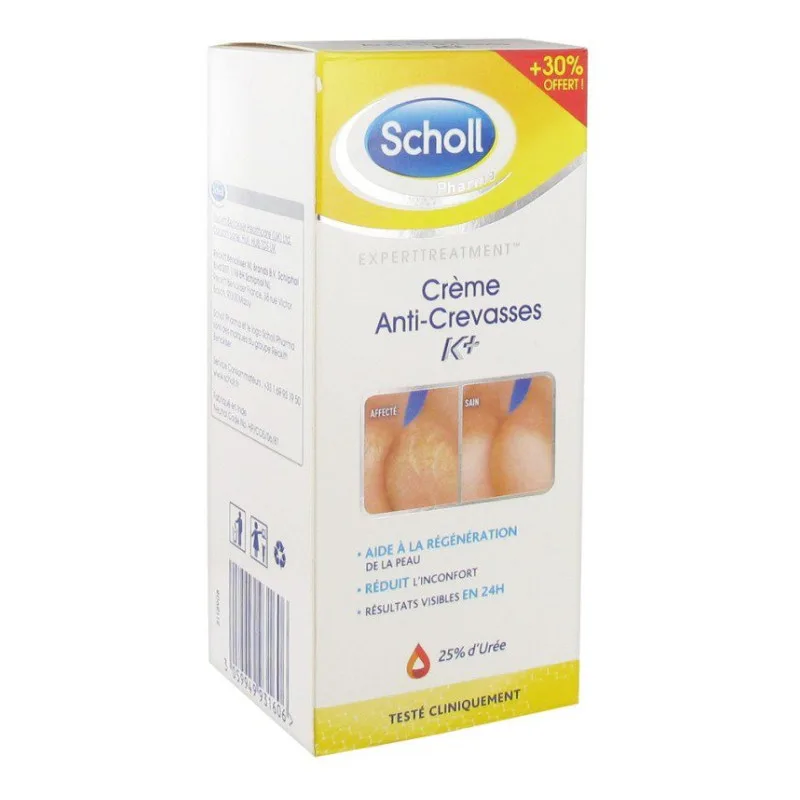 Scholl - Crème anti-crevasses K+ - Aide à la régénération de la peau - Réduit l'inconfort - 120ml