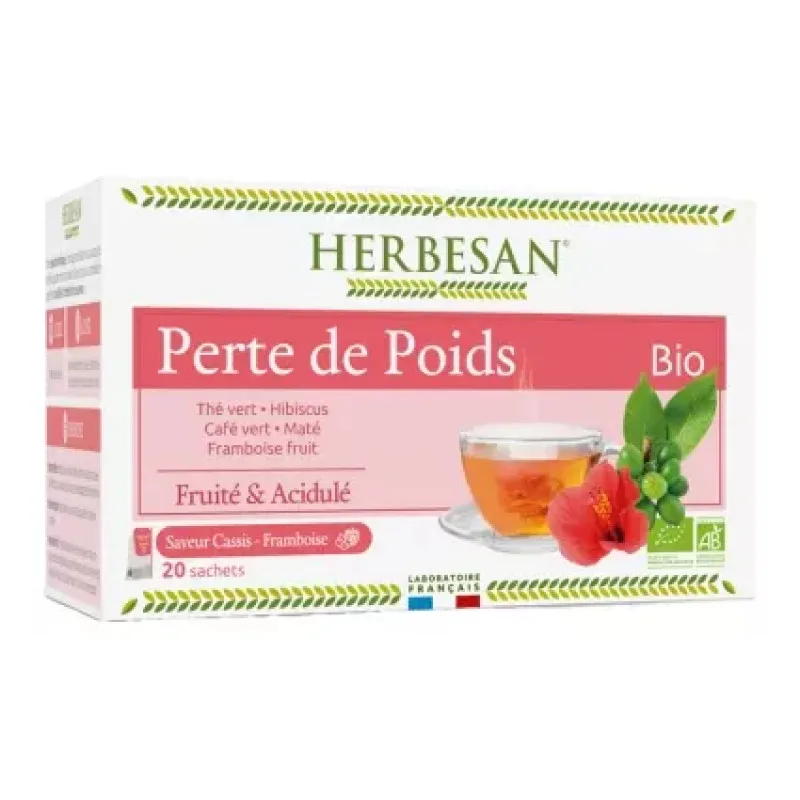 INFUSION Perte de Poids Saveur Framboise Herbesan 20 Sachets