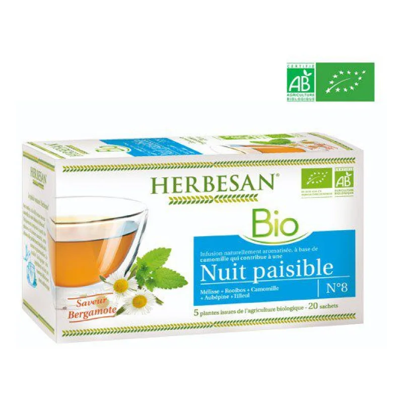 INFUSION Naturellement Aromatisée Nuit Paisible Saveur Bergamote Herbesan 20 Sachets