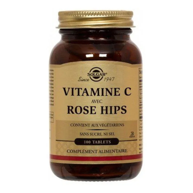 COMPLÉMENT ALIMENTAIRE Vitamine C Avec Rose Hips Solgar 100 Comprimés