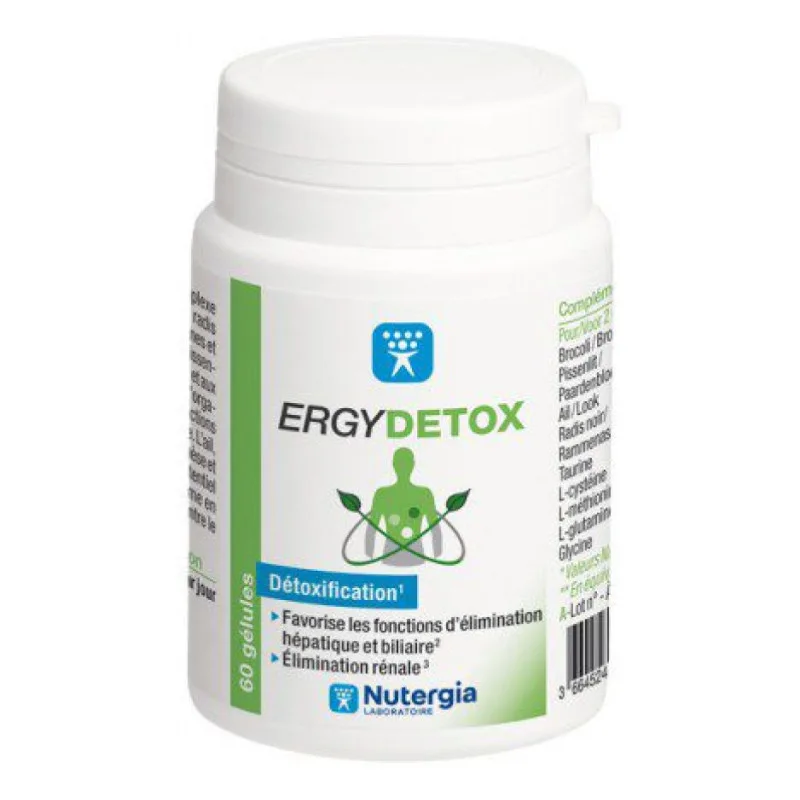 GÉLULES Ergydetox Détoxification Favorise les Fonctions D'élimination Hépatique et Nutergia 60 Gélules