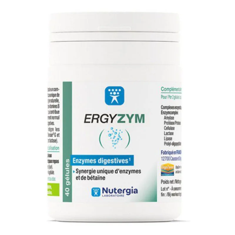 GÉLULES Ergyzym Enzymes Digestives Synergie Unique D'enzymes et de Nutergia 40 Gélules
