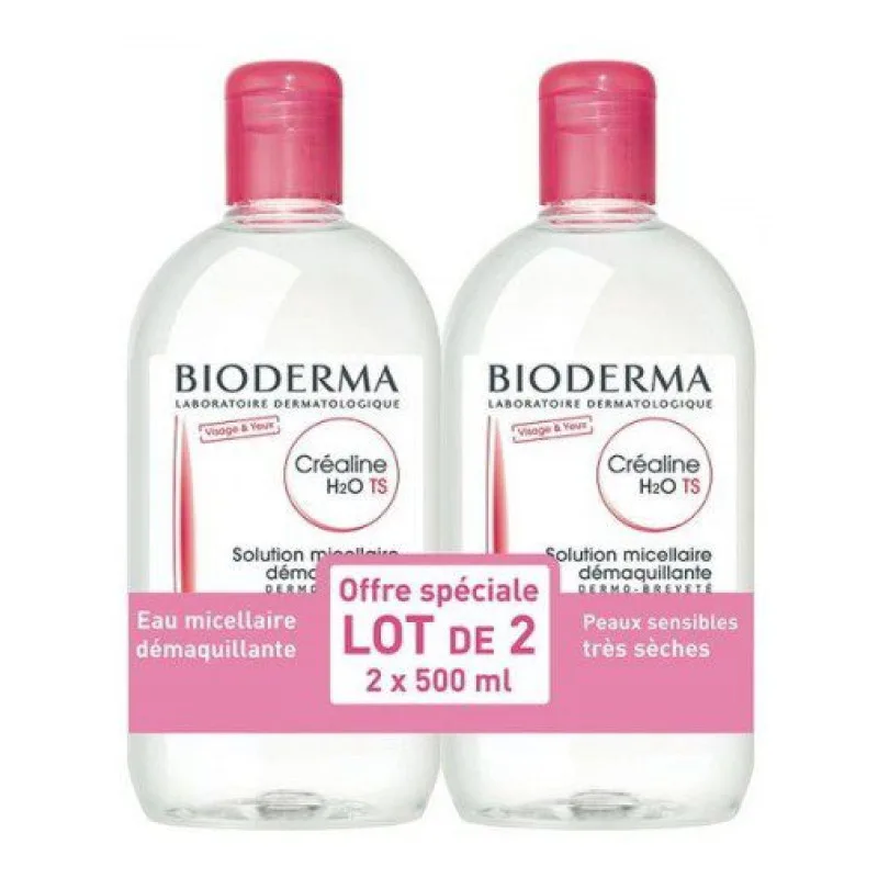 Bioderma - Créaline H2O TS - Solution micellaire démaquillante - Lot de 2x500ml